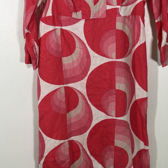 Boden Shift Dress Size 6L 6 Long 100% Linen Split Neck Pink Print Mod Coastal - Picture 4 of 9